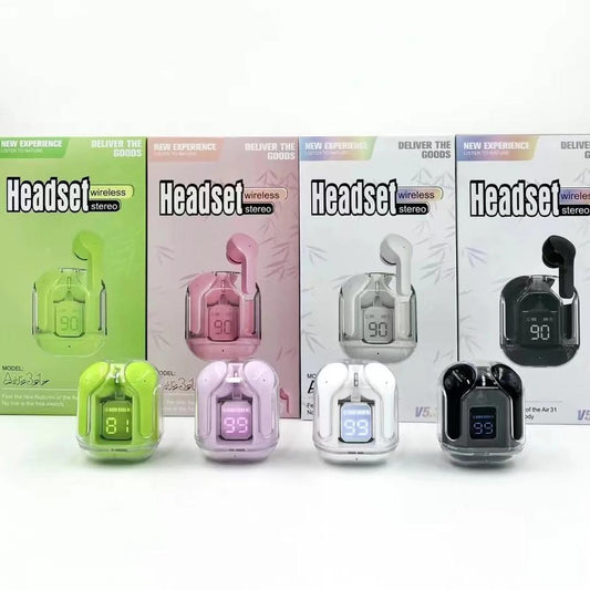Air 31 Earbuds Wireless Earbuds With Crystal Transparent Case